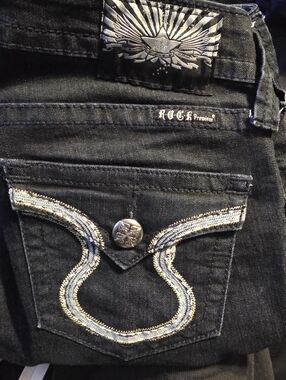 Rock Revival Black Skinny Jeans with Silver Embroidered Pocket